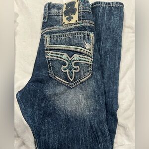 Mens Rock Revival Jeans Straight 36/33 "Rondel" Dark Wash.
